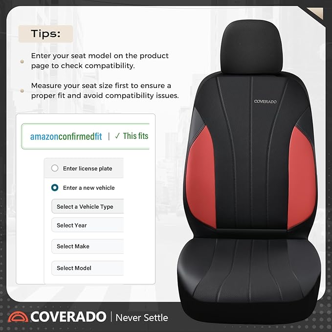 Coverado Seat Covers, Red Car Seat Covers Full Set, Automotive Seat Covers 5 Seats, Waterproof Black Car Seat Protectors Universal Fit for SUVs Trucks Sedans