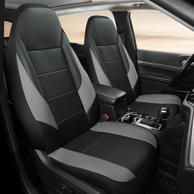 GIANT PANDA Front Car Seat Cover for Jeep Wrangler TJ (1997-2006),Leather Bucket Seat Covers Custom Fit Jeep Accessories (Grey+Black) 2-Pack