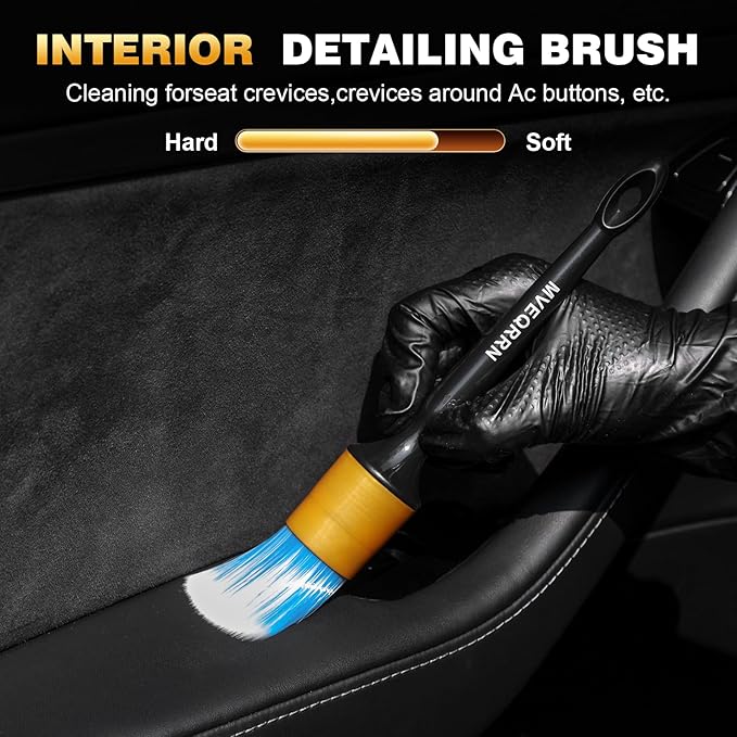 7PCS Car Detailing Brush Set,Boar’s Bristle Car Cleaning Detail Brush kit,Ultra Soft No Scratch Car Dust Brush,Car Interior Detailing Brushes Kit,Detail Brush Car Detailing for Interior Exterior(gold)