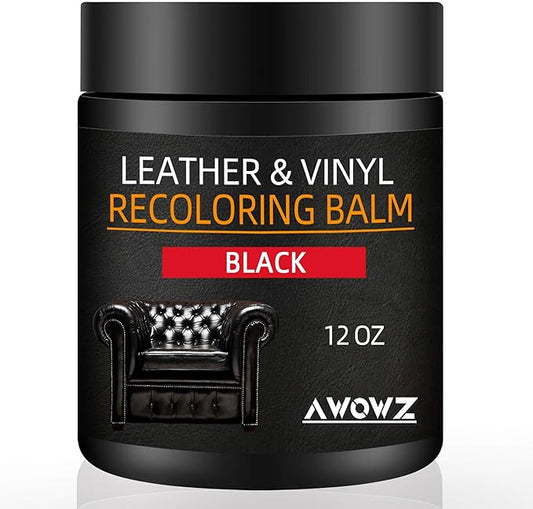 Leather Recoloring Balm - Scratch Repair & Color Restore Kit for Faded Leather, Leather Couch & Car Seats - 12OZ Leather Restorer Balm for Furniture, Auto Interior, Vinyl, Accessories (Black)