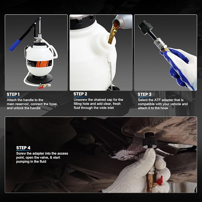 YSTOOL 7.5L Transmission Fluid Pump Manual ATF Refill Fill System Dispenser Hand Pump Kit Portable Automatic Oil Transfer Change Filling Tools with 15PCS ATF Adapters Black Case