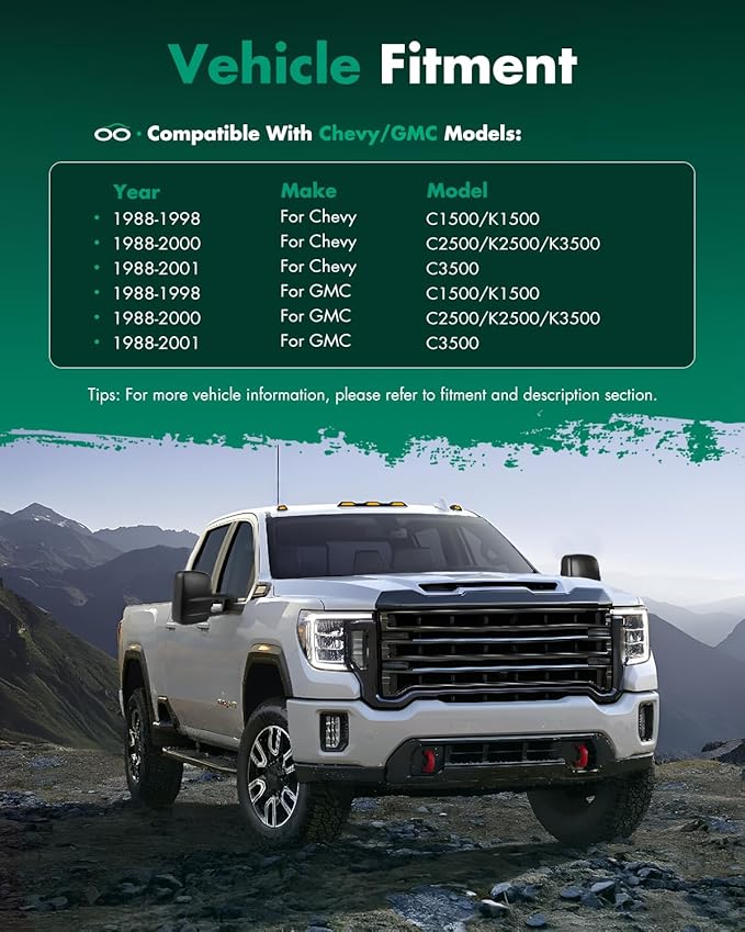 SCITOO Towing Mirrors Fit for 1988-1998 for Chevy for GMC C/K 1500 2500 3500 Power Adjusted Black Tow Mirror Manual Folding Manual Telescoping