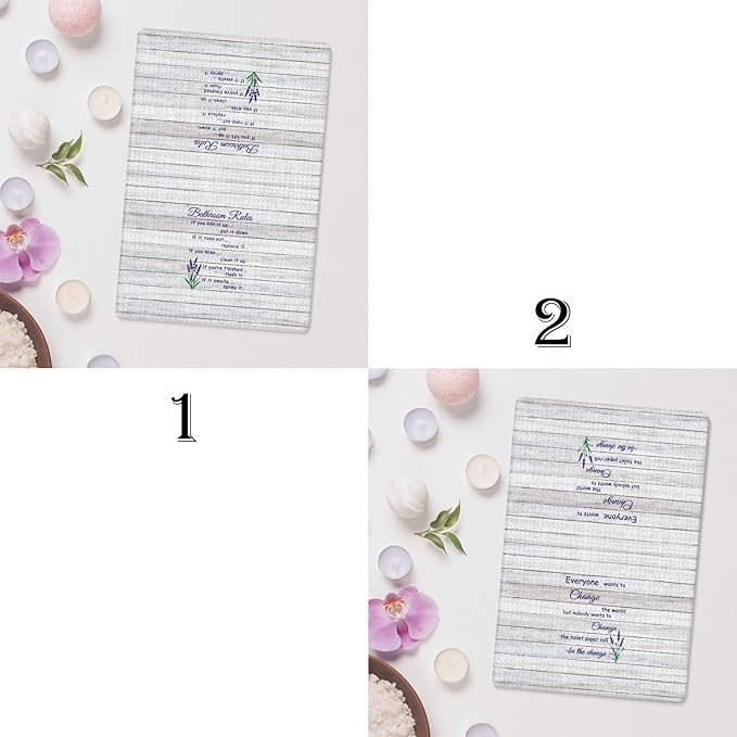 Funny Bathroom Rules Decorative Hand Towels Set of 2, Rustic Farmhouse Hand Towels for Bathroom Decor, 16x24 Inch(Lavender Style)