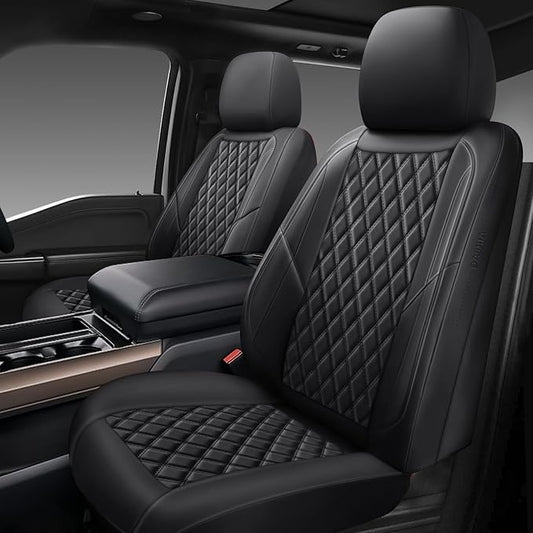 Premium Leather Car Seat Covers Front Pair,Universal Fit for Cars,Trucks&SUVs,Waterproof Car Seat Cushion,Full Coverage Car Seat Protector with 2 Seats,Black