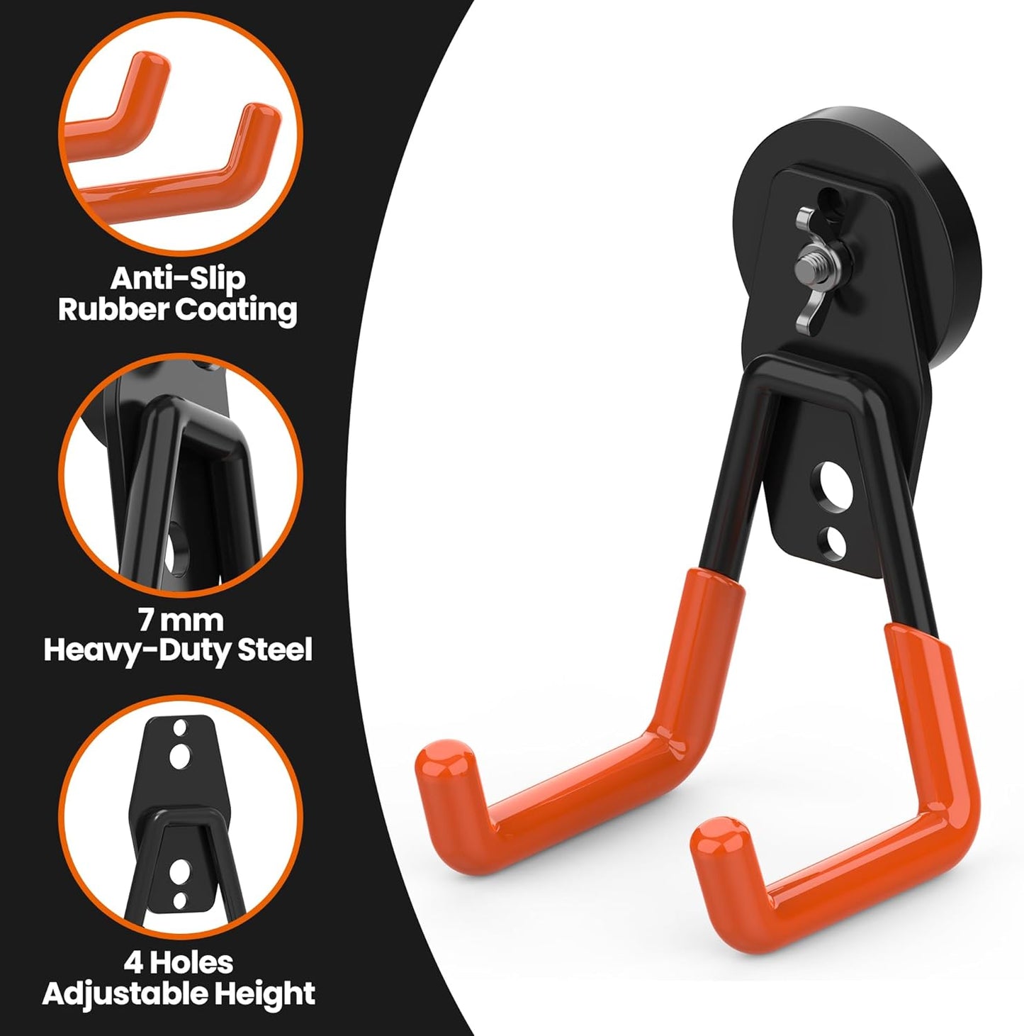 Large Magnetic Hooks Heavy Duty Extra Strong Magnetic Garage Hooks Big NdFeB Industrial Magnet Hooks Magnetic Utility Storage Holder Organization with Anti-Slip Coating for Hanging Garden Tool 2 Pack