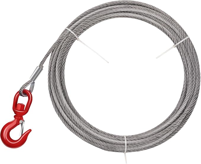 Steel Winch Cable,3/8" x 75' Wire Rope with Swivel Hook,17637 Lbs Breaking Strength,6x19 Strand Core Steel Towing Cable for Tow Truck,Crane,Wrecker