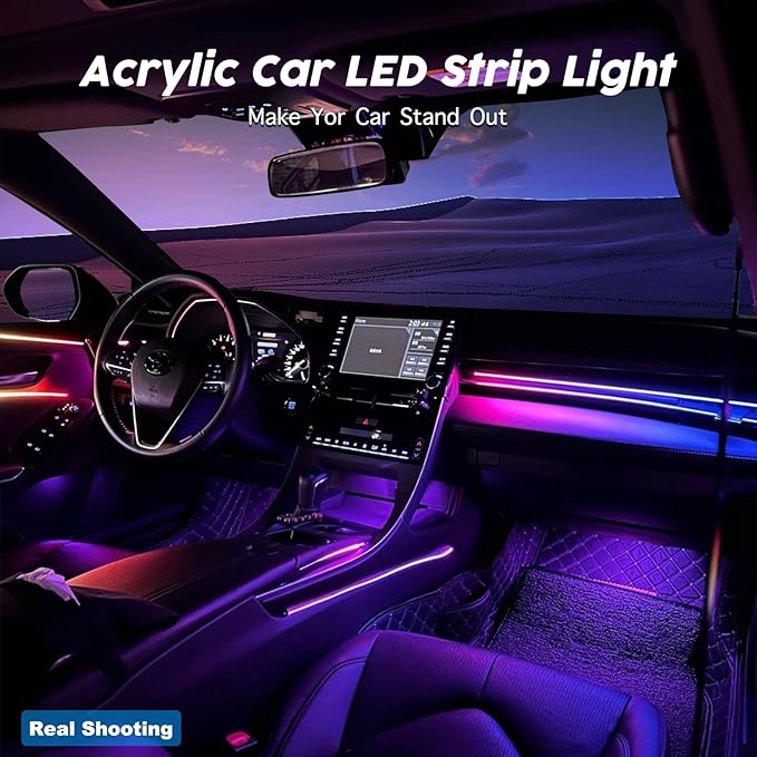 Interior Car LED Lights, RGB Dream Color Acrylic LED Lights for Car, Ambient Lighting Kits with Wireless APP and RF Remote Control, Music Sync Dynamic Chasing (6 in 1)