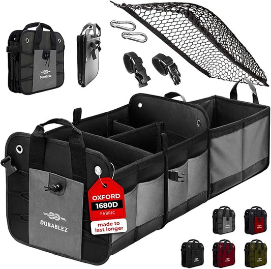 Large Car Trunk Organizer for SUV - Trunk Storage - Modular Configurable Detachable Collapsible - Minivan Truck Sedan Van - 3 Compartment XL, Gray