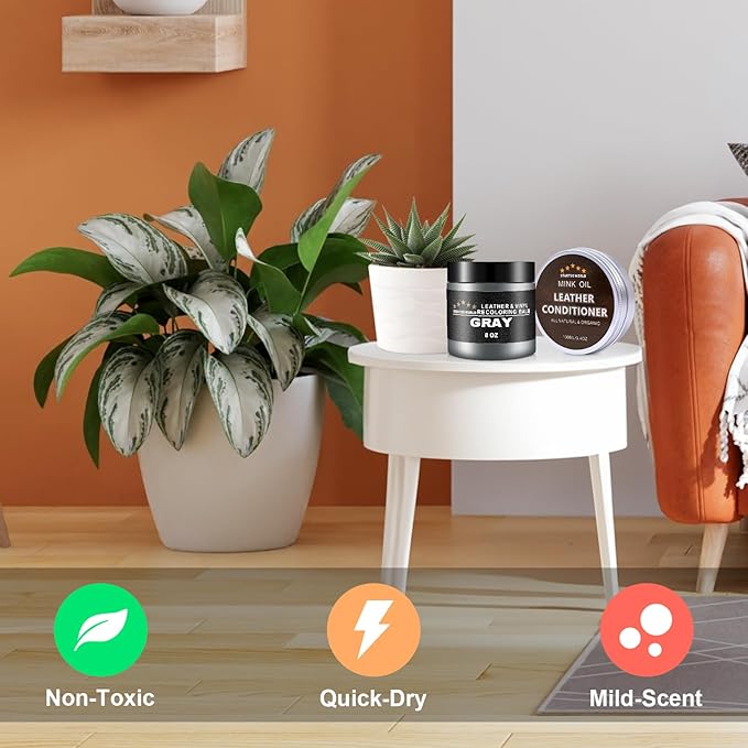 STARTSO WORLD Leather Recoloring Balm with Mink Oil Leather Conditioner, Leather Repair Kit for Couches, Gray Leather Dye for Furniture, Car Seat, Sofa, Shoes, Vinyl