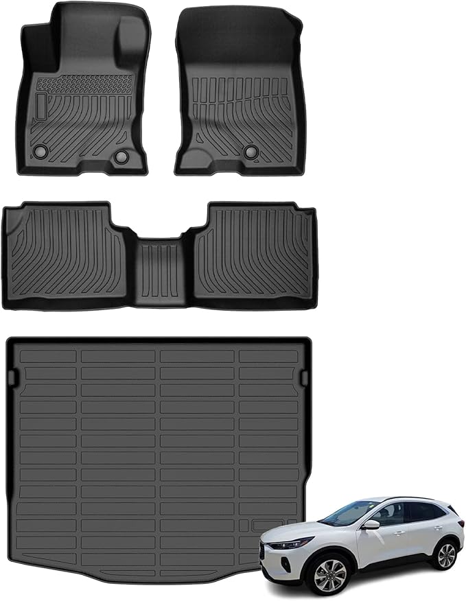 Floor Mats & Cargo Liner for Ford Escape Hybrid 2020-2025, All Weather Automotive TPE Floor Liners Set Anti-Slip Waterproof Accessories (Car Mats+Trunk Mat) Black