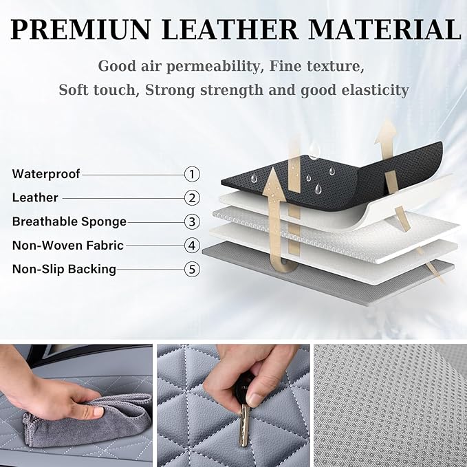 Coverado Seat Covers for Dodge Ram Full Set, Waterproof Truck Car Seat Cover Protectors Custom Fit for 2002-2025 Dodge RAM 1500 2500 3500 with Curved Bench(Gray)