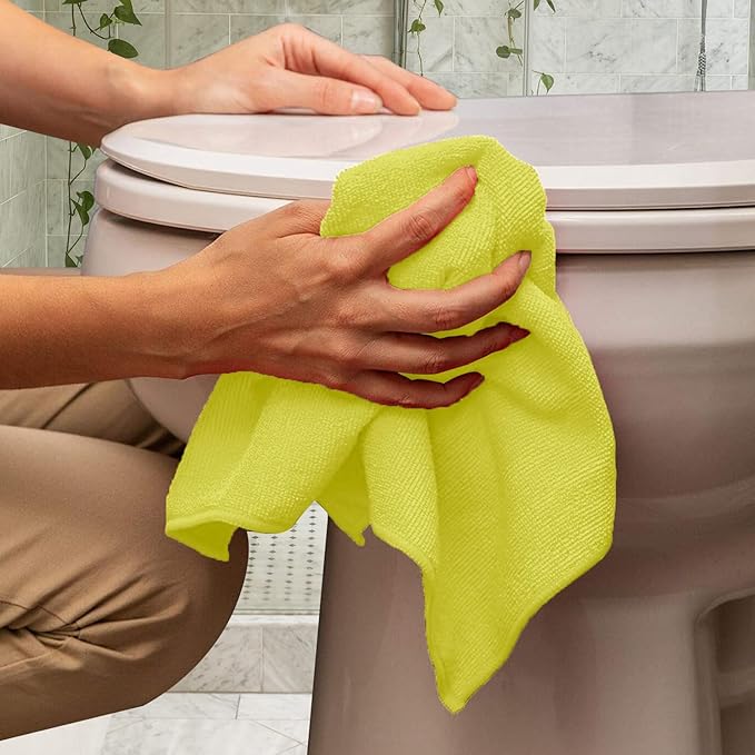 Avalon Towels Microfiber Cleaning Cloths (Value Pack of 48) Size 16" x 16", Highly Absorbent Cleaning Rags, Lint Free Cleaning Towels, Reusable and Washable, Microfiber Towels for Cars (Yellow)