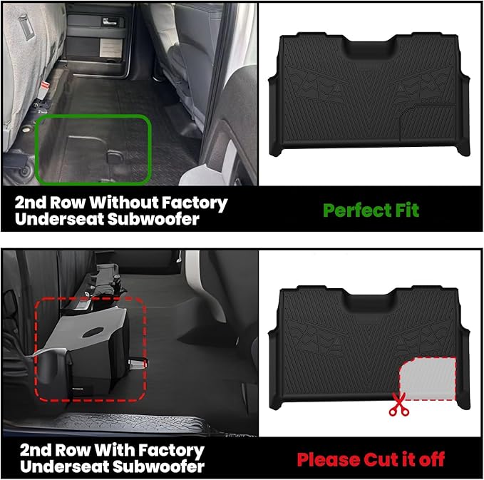 LASFIT Floor Mats for Ford F-150 2011-2014 SuperCrew Carpet Floor Front Row w/Flow-Through Console All Weather Protector TPE Truck Liners, 1st & 2nd Row, 3pcs Black