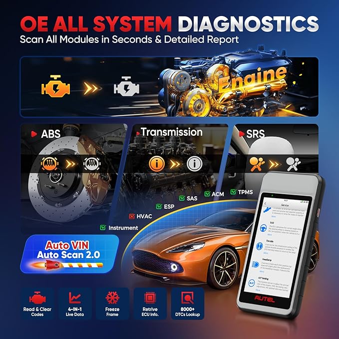 Autel MaxiDiag MD906 PRO OBD2 Scanner, 2025 MD906PRO All Sys Diagnostic Scan Tool Same as MD909 PRO, BT Lite of MK808S, CAN FD, 11 Services, 10 OBDII Test Modes, FCA, Free Update, Up of MD808Pro MD806