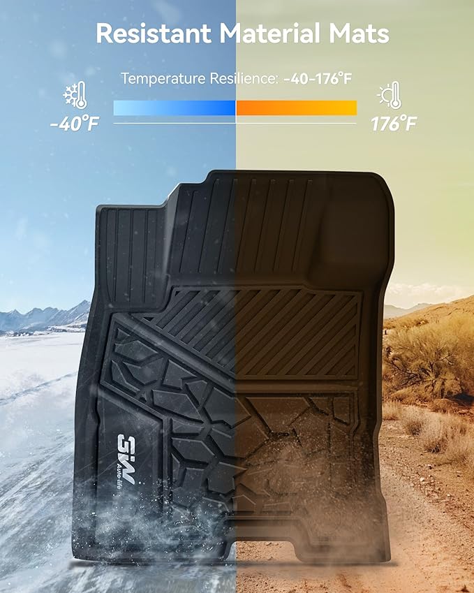 3W Floor Mats Fit for Ford Maverick Hybrid 2022 2023 2024 2025, TPE All Weather Custom Fit Floor Liner Car Accessories 1st and 2nd Row Full Set Car Liners (Only for Hybrid)