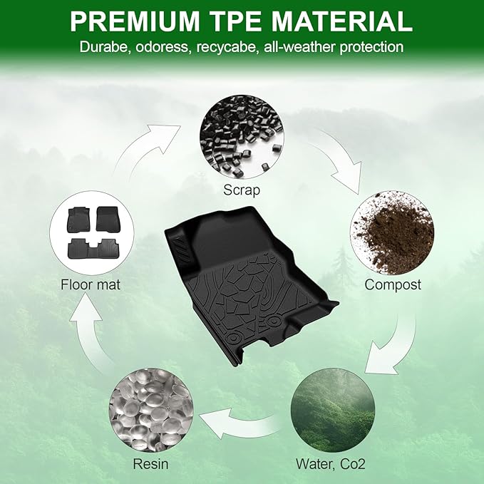 Floor Mats Fit for Nissan Frontier 2022-2025 2026 Crew Cab with 2nd Row Under-Seat Storage(Not for 2nd with Under Seat Speaker), TPE All Weather Protection Car Liners & 4 Door Sill Guards Accessories