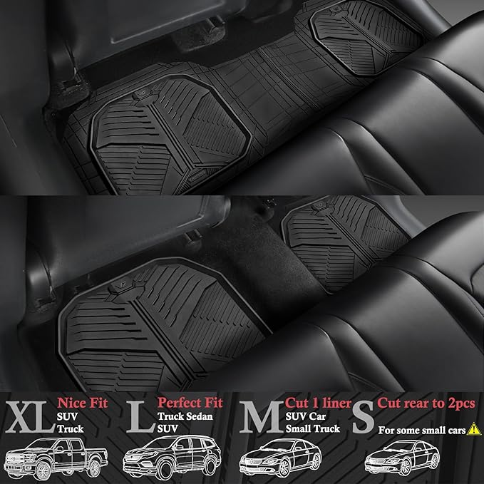CAR PASS Heavy Duty Rubber Rear Car Mat, Deep-Dish Odorless Car Floor Mats All Weather, Universal Trim-to-Fit for SUVs Trucks Sedans, Waterproof Anti-Slip, Black