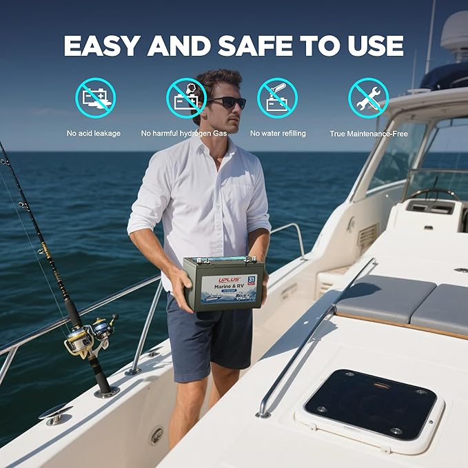 UPLUS BCI Group 31M Dual Purpose Marine Battery, 12V 105Ah 825CCA AGM Starting and Deep Cycle RV & Boat's Batteries for Navigation Devices, Lights and Engines etc.