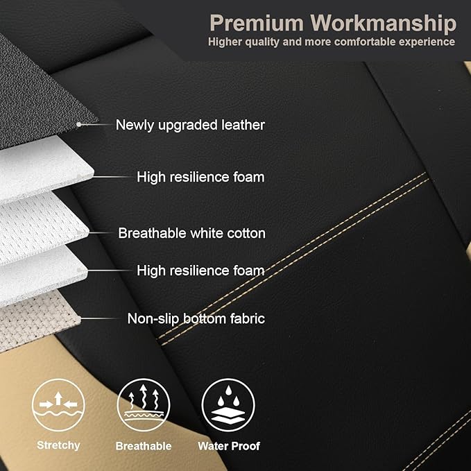 GIANT PANDA Front Seat Covers for Jeep Wrangler JL 2018-2025 Sahara Sport Rubicon Unlimited Willys,Faux Leather Seat Protectors (2 Pack, Beige)