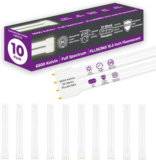 GoodBulb PLL36/865 36W 16.5" Twin Tube Compact Fluorescent Light Bulb 4-pin 2G11 Base 6500K Full Spectrum 2400 Lumen 36000 Hour Long Life Biax Pack of 10