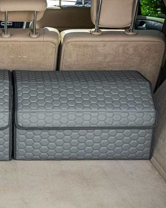 Owleys Foldable Trunk Organizer For Car - Trunk Organizers Car Storage - Collapsible Auto Trunk Organizer With Lid - Small And Large Cargo Organizer - Trunk Organization (Gray 21)