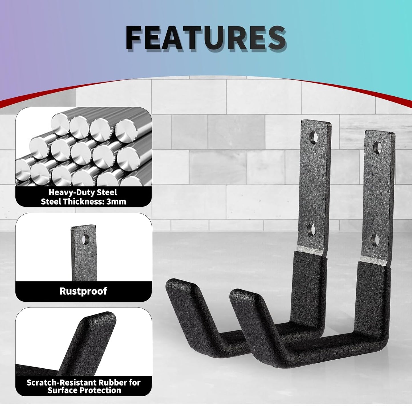 Heavy Duty Wall Mount Hooks - 6 pack, Small, Organizer with U Hooks Hangers For Garden Hose, Tools & More