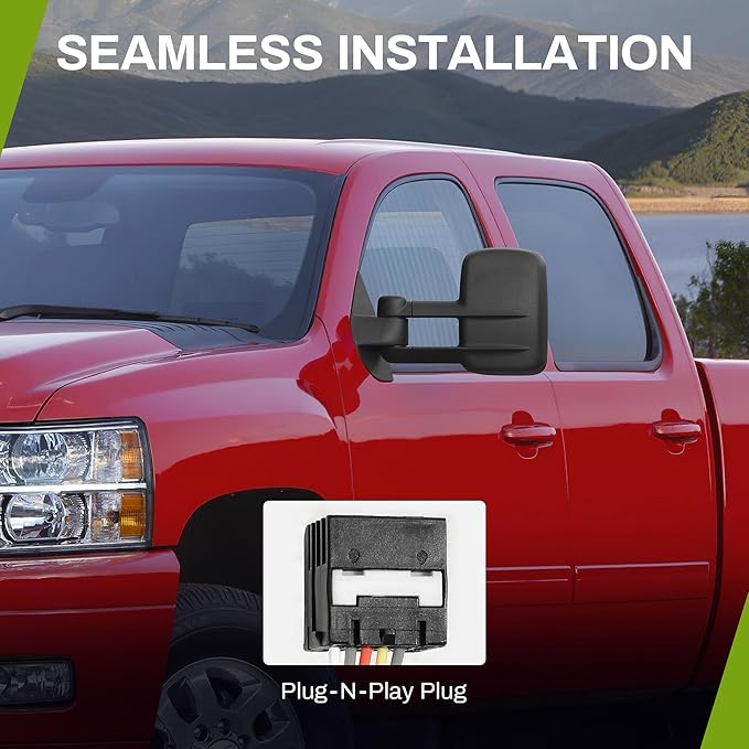 AUTOSAVER88 Towing Mirrors Compatible with 2014 2015 2016 2017 2018 Silverado Sierra 1500, 2015-2018 Silverado Sierra 2500 HD 3500 HD Power Heated Manually Folding Telescoping Side Mirror Black