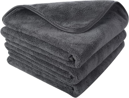 SINLAND Microfiber Car Drying Towels Ultra Absorbent,No Streaks,Scratches, or Water Spots,Wash Cleaning Auto Detailing Towels 380gsm 16inch x 24inch 3Pack Grey