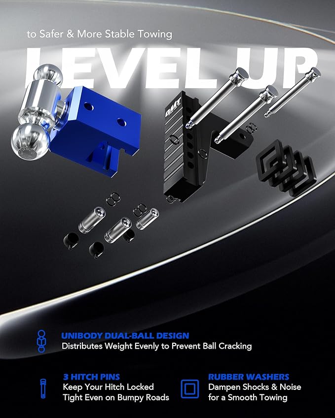 Orion Motor Tech Adjustable Trailer Hitch, Heavy Duty Drop Hitch 2 inch Receiver, 6" Drop & Rise Hitch with 2" & 2-5/16" Balls, 360° Dual-Ball Mount with 12500 lb. Towing Capacity for Class III & IV