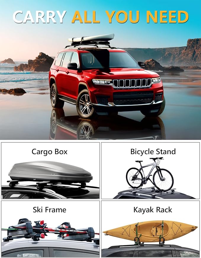 Tuyoung All Aluminum Roof Rack Cross Bars Compatible with Jeep Grand Cherokee L 2021-2026 and 2022 2023 2024 2026 Grand Cherokee WL, Lockable 260lb Heavy Duty Crossbar Racks Roof Rail Rooftop Luggage