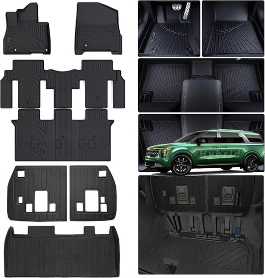 Floor Liners & Cargo Liners & Backrest Mat for 2025 KIA Carnival Hybrid 8 Seats（Not Fit Pure Fuel）-(NOT fit Prestige Models),TPE All Weather Protection Car
