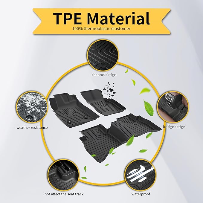 Floor Mats & Cargo Liner for 2025 Honda Civic Hybrid Hatchback (Not Sedan), All Weather Automotive TPE Floor Liners Set Anti-Slip Waterproof Accessories (Car Mats+Trunk Mat) Black