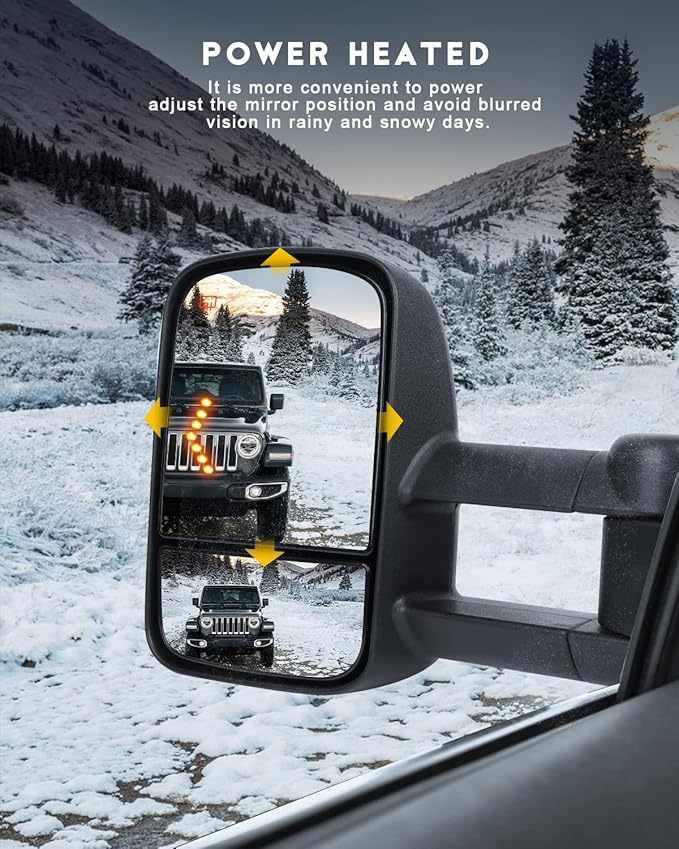 OCPTY Power Heated Towing Mirror Fit For Chevy Avalanche 2007-2013 For Silverado 1500 2007-2013 For Silverado 2500 HD 2007-2014 Power Turn Signal Light Black Housing Textured Driver & Passenger Side