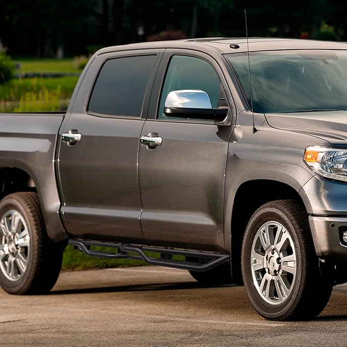 Running Boards Side Steps Compatible with Toyota Tundra 2007-2021 CrewMax Cab, Two Stairs Drop Design Style Side Step Rails, Bed Access Carbon Steel Powder-Coated Black Nerf Bars