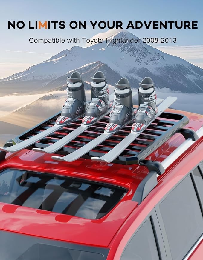 300lbs Lockable Roof Rack Cross Bars Fit for Toyota Highlander 2008 2009 2010 2011 2012 2013, Heavy Duty Aluminum Lockable Roof Rails Crossbars Black Rooftop Cargo Carrier Luggage
