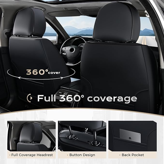 Coverado Car Seat Covers Full Set, Seat Covers for Cars, Front Seat Covers and Back Seat Cover Waterproof Leather Automotive Seat Cover, Universal Car Interior Protectors Cushion for Most Cars