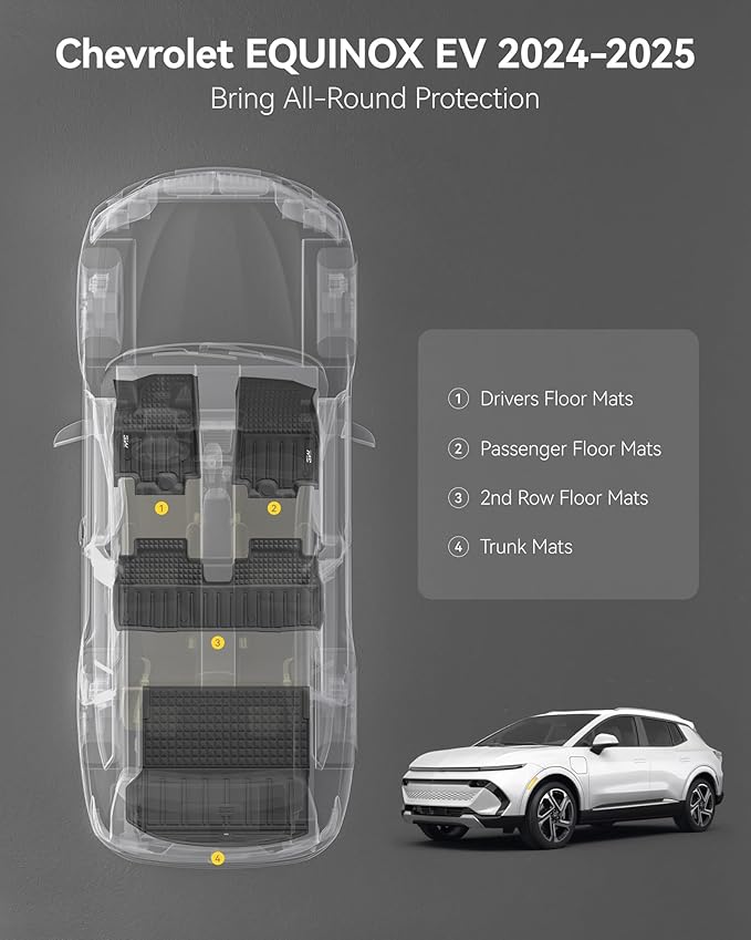 3W Floor Mats & Cargo Liner Fit for 2024 2025 Chevrolet Chevy Equinox EV (Non Fuel), TPE All Weather Custom Fit for Chevrolet Equinox EV (Non Fuel) Accessories Full Set Car mats,Black