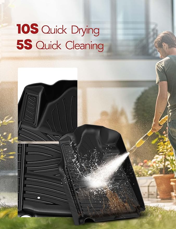 YHTAUTO Floor Mats Fit 2012-2021 Toyota Tundra CrewMax/Double Cab, TPE All Weather Car Mats Waterproof Anti-Slip Odorless Floor Liner, Interior Car Accessories Front Liner