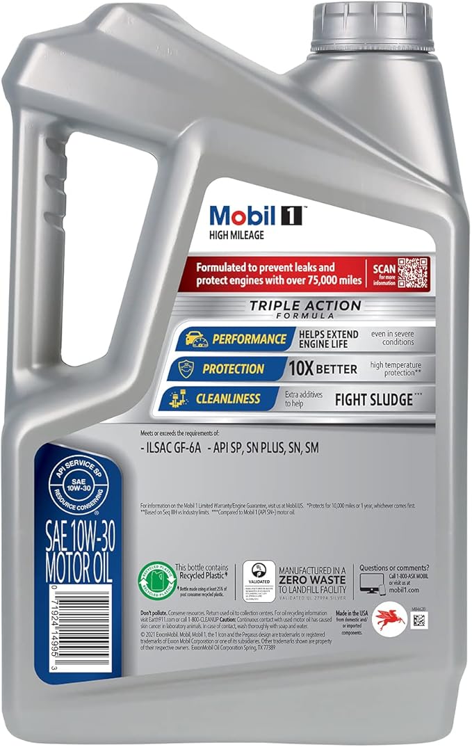 Mobil 1 Motor Oil 10W-30, 5 Quart | Full Synthetic | High Mileage | Pack of 2