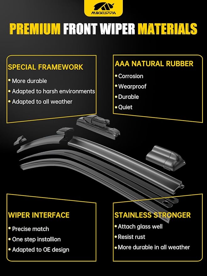 MIKKUPPA 26"+19" Windshield Wipers Blades Replacement for 2017-2023 Tesla Model 3, 2020-2022 Model Y, 2015-2020 Audi A3,A3 QUATTRO,S3, Top Lock All Season Wiper Blades(Pack of 2)