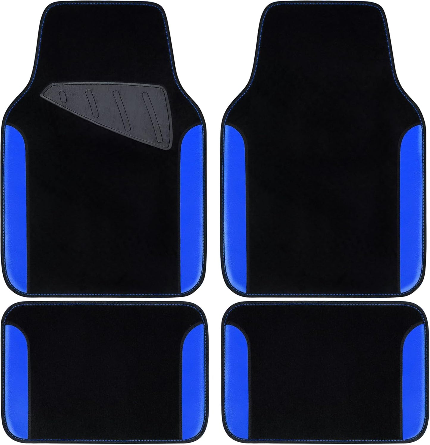 CAR PASS Rainbow Waterproof Universal Fit Faux Leather Car Carpet- Anti-Slip Nibbed Backing Floor Mats for SUV, Vans, Sedans, Trucks, Automotive Set of 4pcs (Black with Blue)