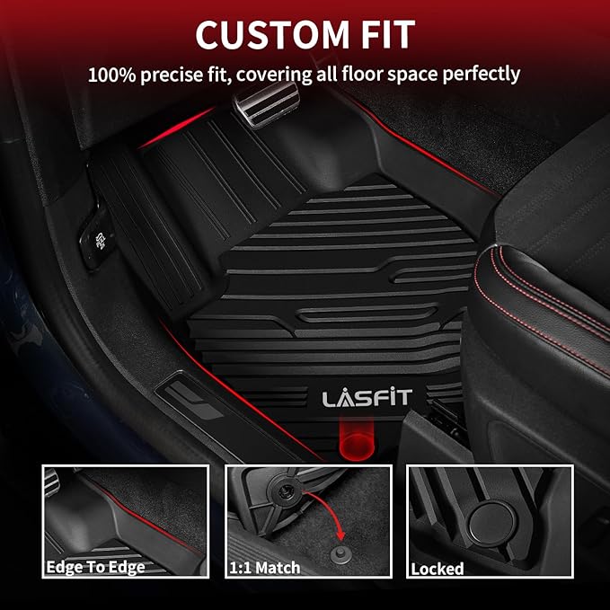LASFIT Floor Mats for Ford Bronco Sport 2025 2024 2023 2022 2021 Carpeted Floor All Weather Protector Custom Fit TPE Car Liners, 1st & 2nd Row 3pcs Black