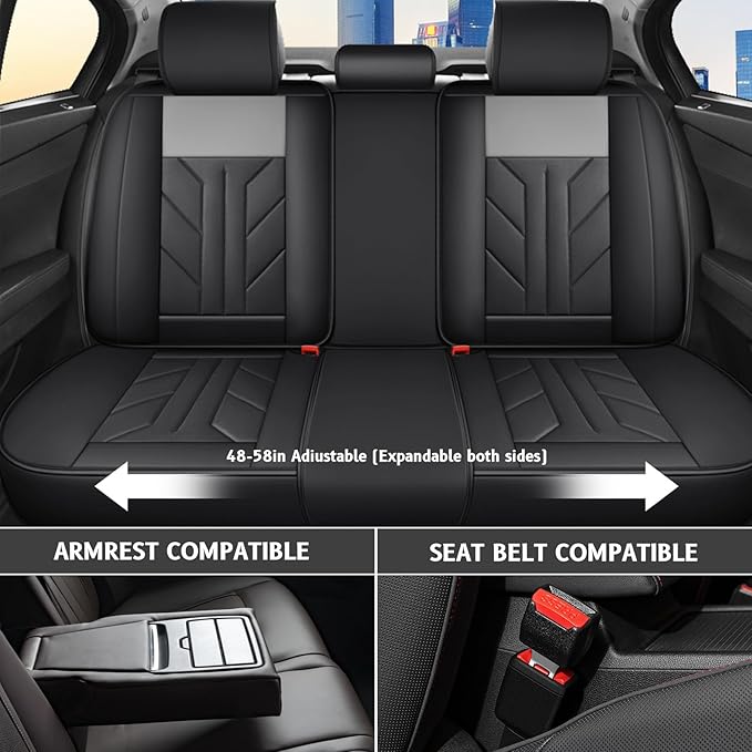 Universal Seat Covers Full Set Car Seat Protector Waterproof Car Seat Cushion Leather Comfortable and Breathable Fit for Most Cars for Year Round Use (Gray)