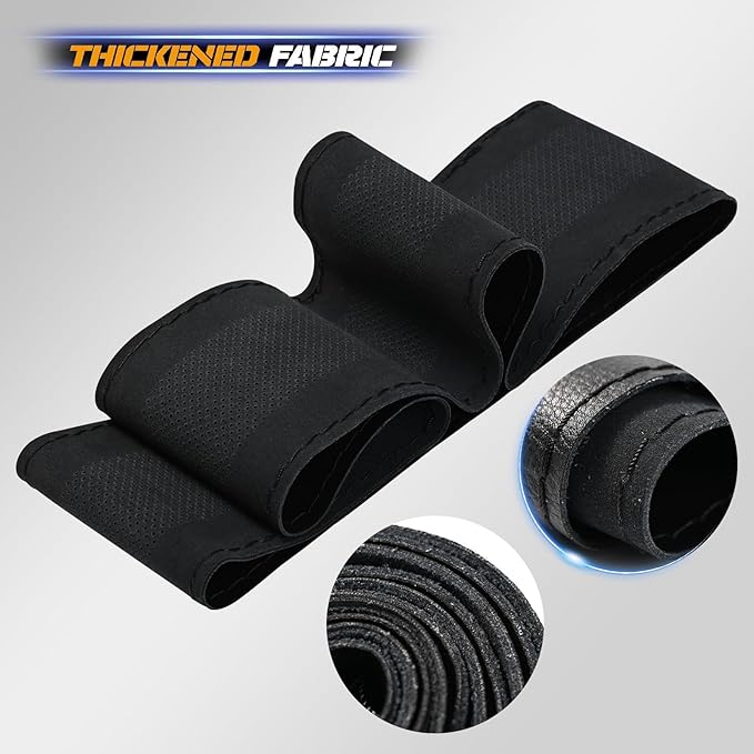 AUTOXBERT 38cm/15 Inch Genuine Leather DIY Steering Wheel Cover Soft Hand Sewing On Wrap Cover with Needles Thread fit for VW Ford Nissan Kia Vauxhall