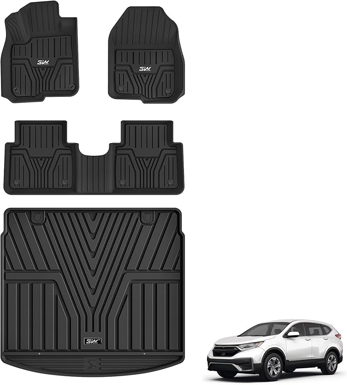 3W Floor Mats & Cargo Liner Fit for Honda CR-V 2017-2022(Not Fit for Hybrid), All Weather TPE Custom Fit Floor Liner 1st, 2nd Row and Full Set Trunk Car Mats Black
