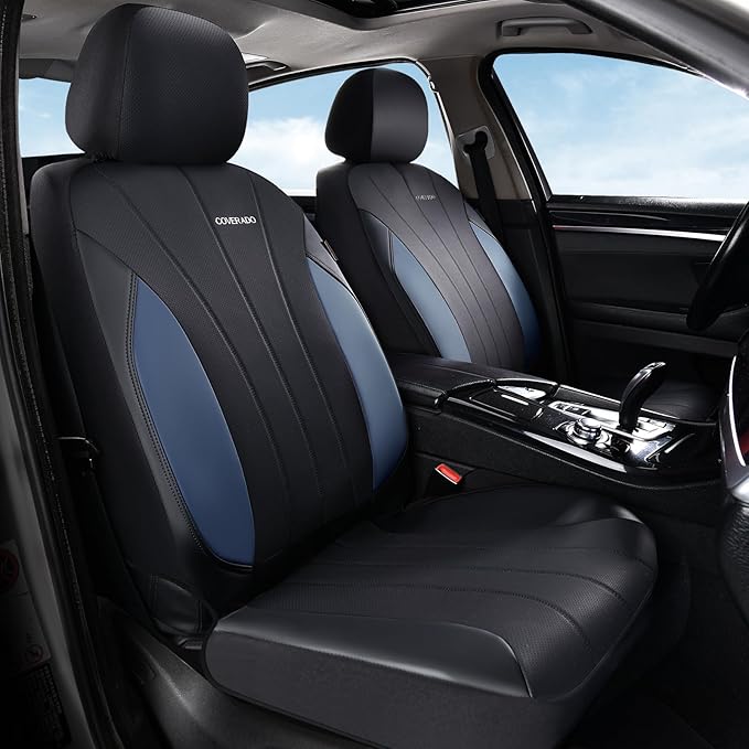 Coverado Seat Covers, Car Seat Covers 2 Seats, Luxury Leather Seat Protectors Front Seats, All-Weather Protection, Auto Seat Covers Full Set Universal Fit for Most Vehicles SUV Truck Sedan