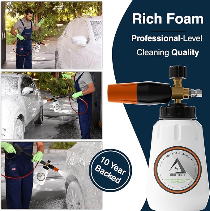 Foam Cannon for Pressure Washer, 1.1mm Orifice, 1000-4000 PSI, 1/4 Inch Quick Connector, Wide Neck and Adjustable Spray, Heavy Duty Car Snow Foam Blaster for Superior Foaming & Deep Clean, Orange
