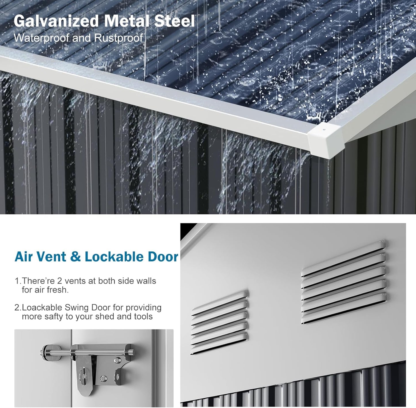 10x16 FT Metal Outdoor Shed Extra Large Waterproof Tools Storage House with Skyview Windows Air Vent Reinforced Frame for Outside Garden Backyard to Store Bikes,Lawnmower,Garage,Dark Grey