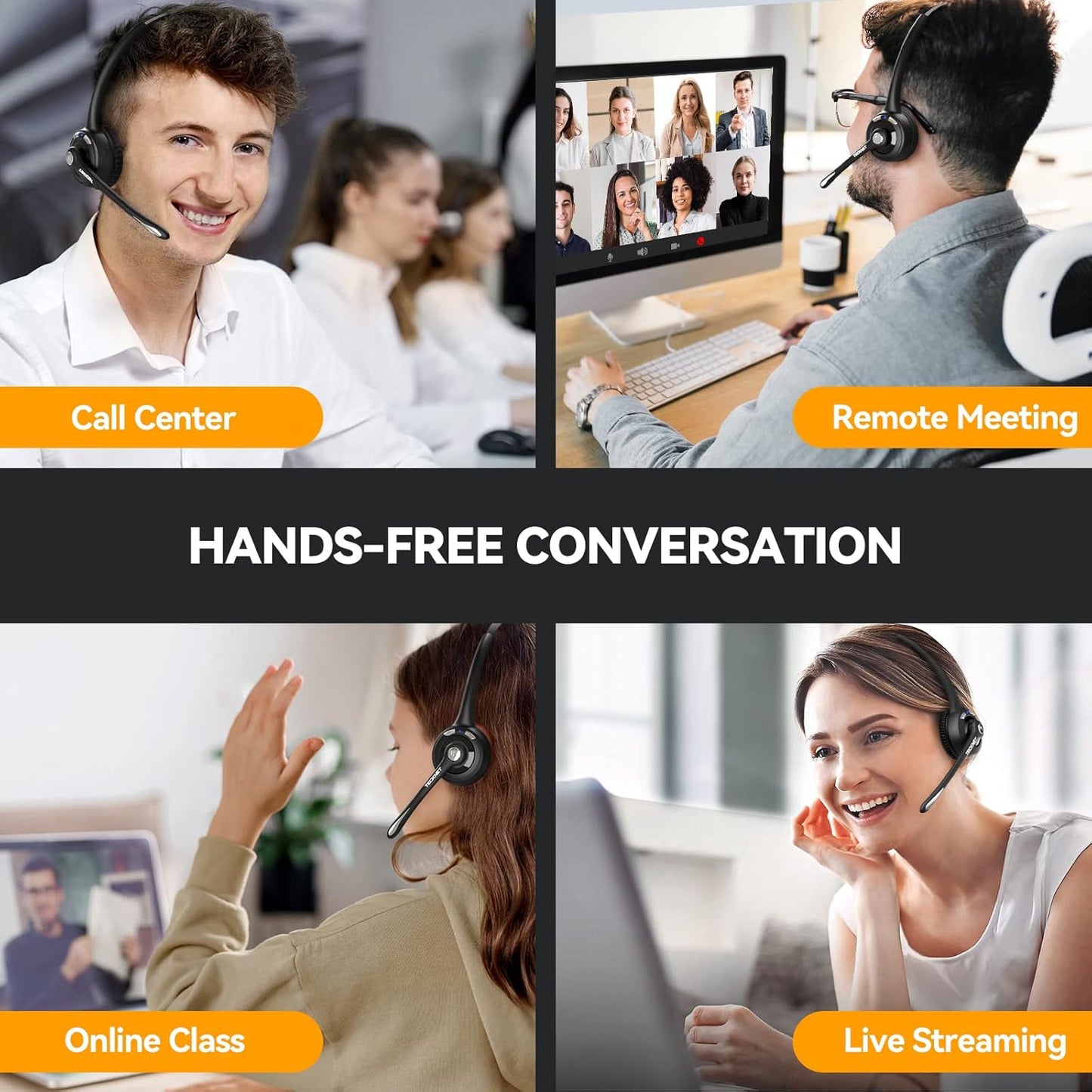 TECKNET Bluetooth Headphones Over Ear, 65 Hours Playtime and 3 EQ Modes Wireless Headphones with Microphone, Memory Foam Ear Cups, Hi-Res Audio, Deep Bassfor Home Travel Office Laptop PC Cellphone