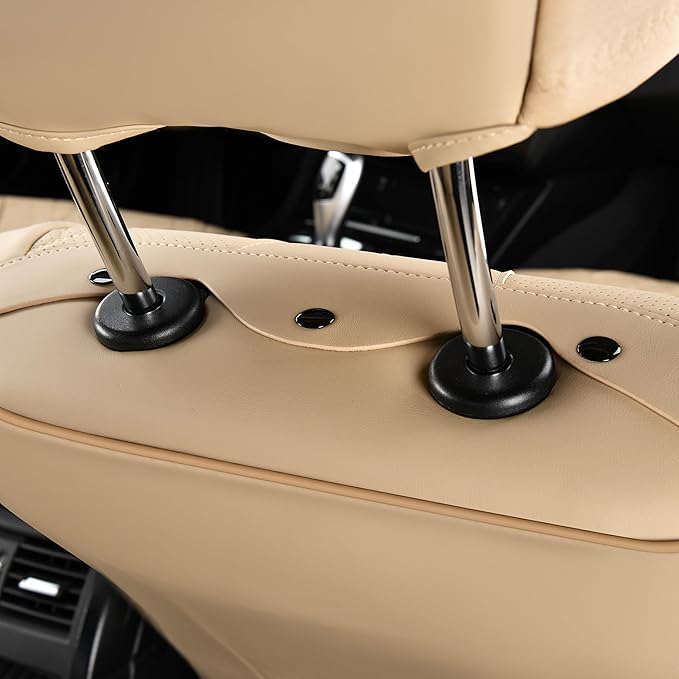 FLORICH Front Seat Covers, Leather Car Seat Covers Luxury Automotive Seat Covers Waterproof Car Seat Protectors Universal Fit for Most Cars SUV Trucks Vehicles, Beige